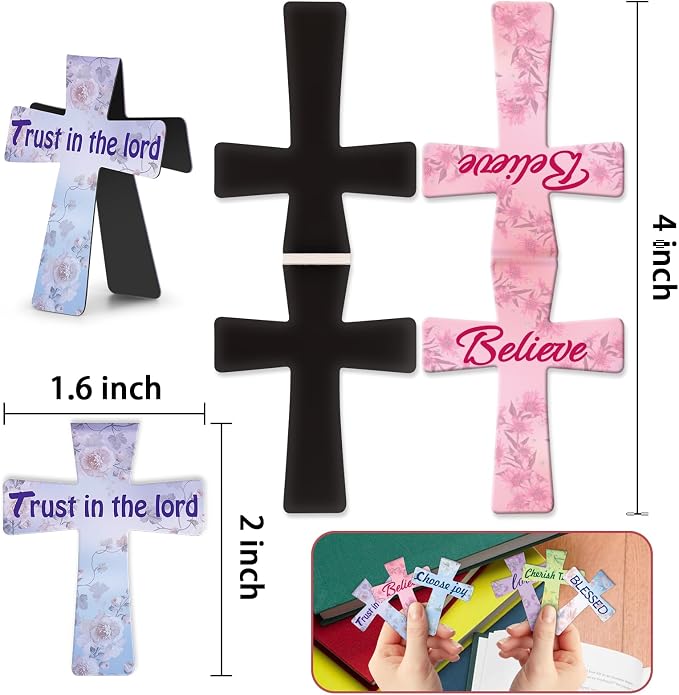 Magnetic Bookmarks, Kaluofan 24PCS Bible Bookmark Christian Bookmarks Cross Bookmark Bulk, Magnetic Cross Page Holders for Bibles, Inspirational Gifts for Teacher Students Book Lovers