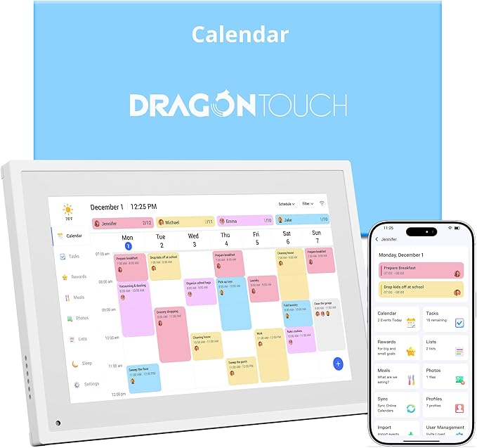 Dragon Touch 10.1 inch Digital Calendar Chore Chart – Interactive Touchscreen, Smart Family Planner, Hearth Display Desk Digital Calendar Best Gifts for Christmas, Wedding, Mom