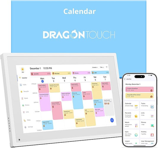 Dragon Touch 10.1 Inch Interactive Touchscreen Family Planner and Chore Chart, Smart Desk Display Gift for Christmas, Weddings and Moms