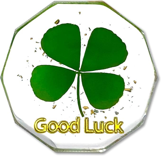 Real Four Leaf Clover Good Luck Pocket Token, Preserved Flower Resin Charm Gold Silver Foil, Real Clover for Wallet, Purse, Bag (Diamond Good Luck)