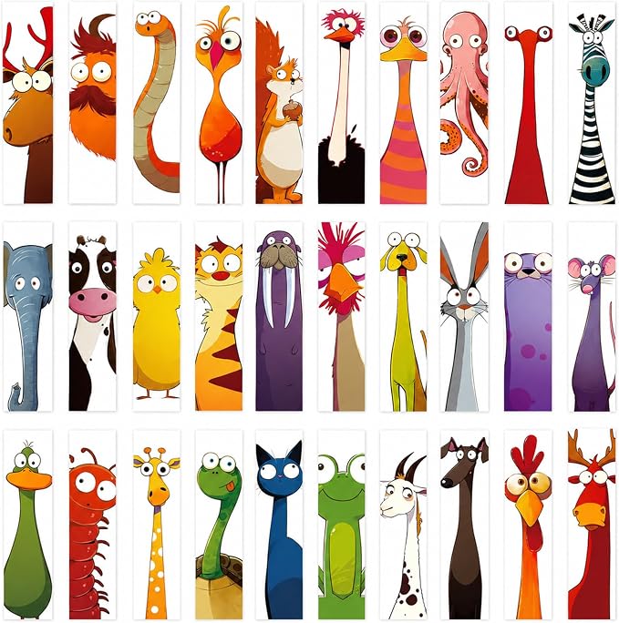 30Pcs Fun Bookmarks for Kids,Funny Animals Cartoon Kids Bookmarks,Creative Cartoon Page Holders,Funny Book Marks for Book Lovers/Students/Readers/Teacher,4th of July Gift.