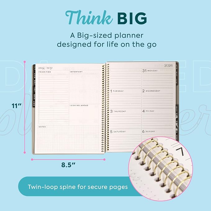 GO BIG Large-Print Planner April 2026– June 2027, 15-Month Twin-Loop-Bound Agenda Planner, Big Size, 8.5" x 11", Easy-to-Read Large Dashboard Layout, Onyx Cover