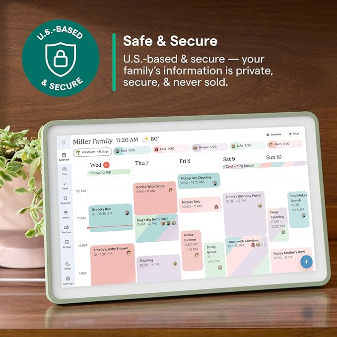 Skylight Calendar 2 - 15-inch Full HD Touchscreen Digital Calendar, Featured on Wirecutter - Wall Planner & Interactive Chore Chart, Smart Family Organizer, 16GB Storage, Wi-Fi, Wall Mount Included - Classic, Sage