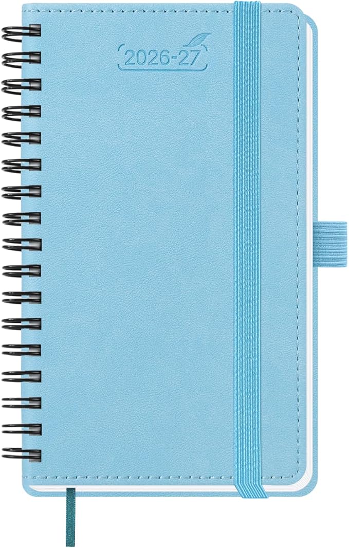 BEZEND Pocket Planner 2026-2027 Weekly and Monthly (3.5" x 6") 18 Months Small Academic Calendar (Jul 26-Dec 27) for Students, Work & Home, Storage Pocket, Spiral PU Leather Softcover -Sky Blue