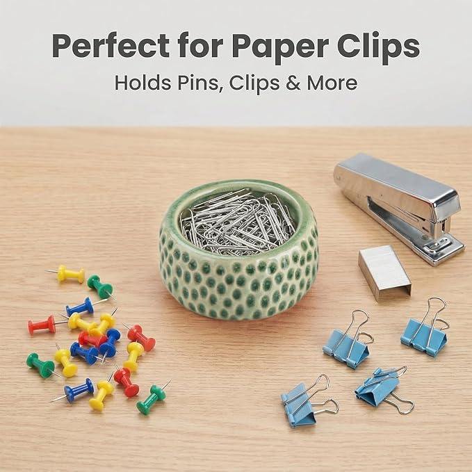 Ceramic Paper Clip Holder, Strawberry Pen Holder Set, Cute Pen Holder for Desk Storage Set of 2, Office, School, Home Decor(Green)