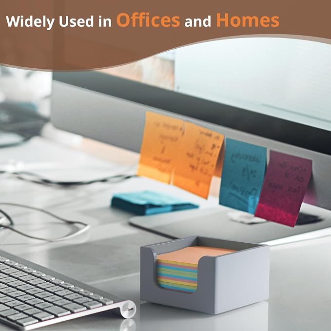 Gray Sticky Note Holder, Wood Note Dispenser for Office Desk Accessories, Self Stick Note Pad Holder, Memo Pad Holder Dispenser Organizer for School Office Desk Supplies