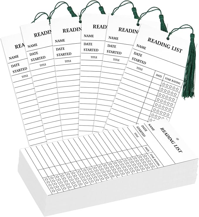 100 Pieces Reading List Bookmark with Tassels, 3 x 8 Inch Personal Libraries Cards 20 Pieces Tassels for Reading Lovers Kids Students Teachers(White)