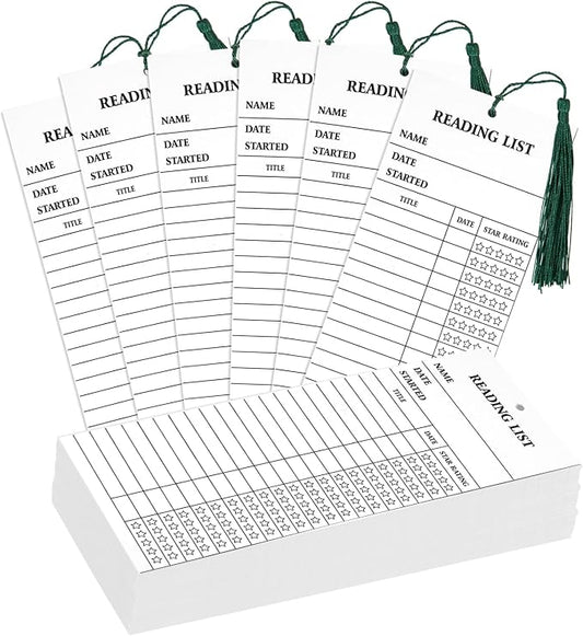 100 Pieces Reading List Bookmark with Tassels, 3 x 8 Inch Personal Libraries Cards 20 Pieces Tassels for Reading Lovers Kids Students Teachers(White)