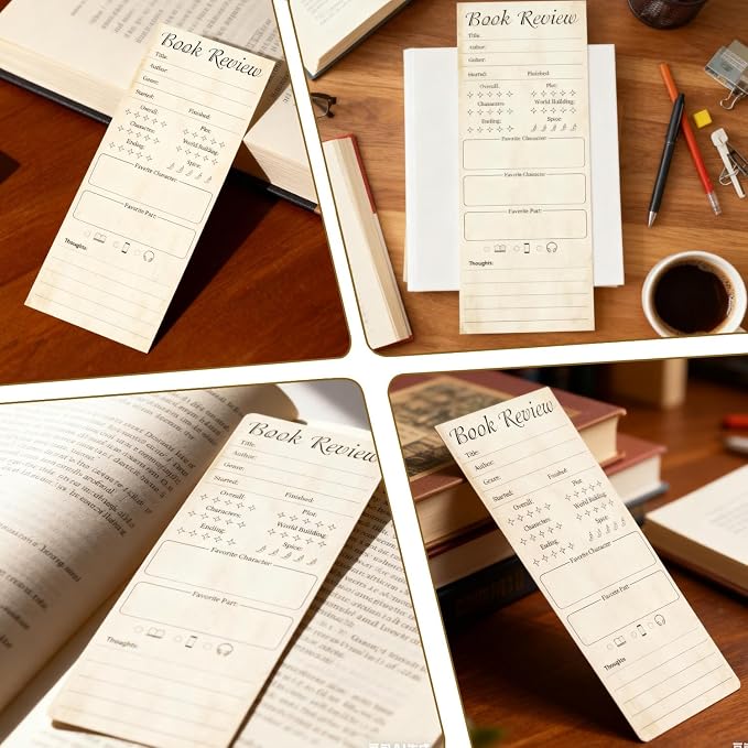 100 Pack Retro Book Review Bookmarks for Book Lovers Students Teachers Reading Tracker Note Pads Book Club Journal Cards Classroom Library Supplies Teacher Appreciation Gifts