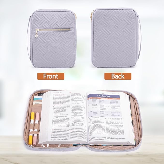 APLUFINE Quilted Bible Cover for Women, Large Bible Bag with Handle & Shoulder Strap, Bible Study Supplies Organizer, Zipper Bible Carrying Case, Christian Gift Book Cover Fits 9 x 6 Bible
