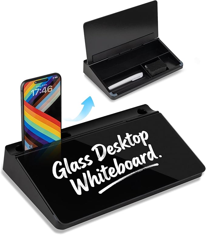 Small Glass Desktop Whiteboard 11.8×7”, Dry Erase Note Memo Board, Desk Organizer with Storage for Desk, Home, Study, Office, Back to School Supplies, 2026