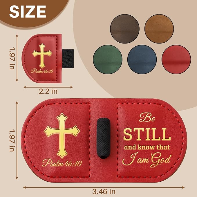 Personalized Magnetic Leather Bookmark with Pen Holder - Bygone Mark Custom Bible Verse Bookmarks,Book Marker for Men & Women,Book Lovers,Readers,Church(Red,Psalm 46:10)
