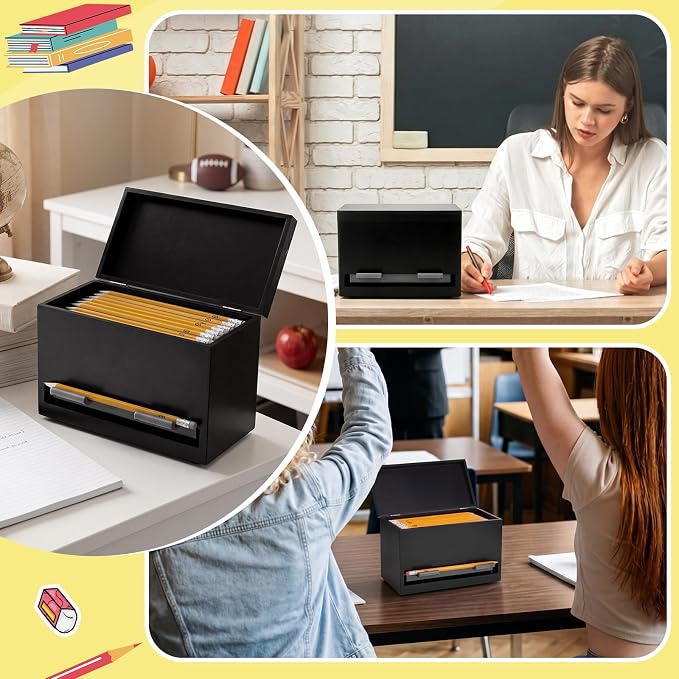 Yalikop 1 Pc Wooden Pencil Dispenser for Classroom Pastel Wood Pencils Holder for up to 200 Pencils Reusable Straw Dispenser for Home Office Teachers Supplies Storage (Classic,Black)
