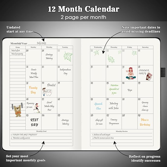 Daily Planner Undated, Planners 2026-2027, 365 Day Planners, Work Planner for Men, Hourly Planner Notebook for Goal Setting, Appointment Agenda, Hardcover, Start Anytime, A5, Black