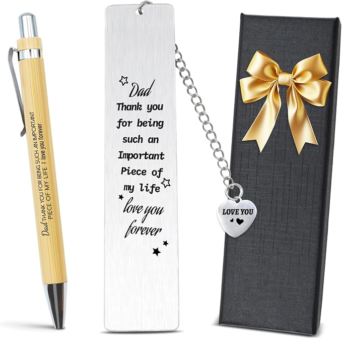 Tarevaniwa Inspirational Bookmark Set with Pen - Motivational Pen & Metal Bookmarks for Men, Dad Gifts for Birthday, Father's Day, Christmas