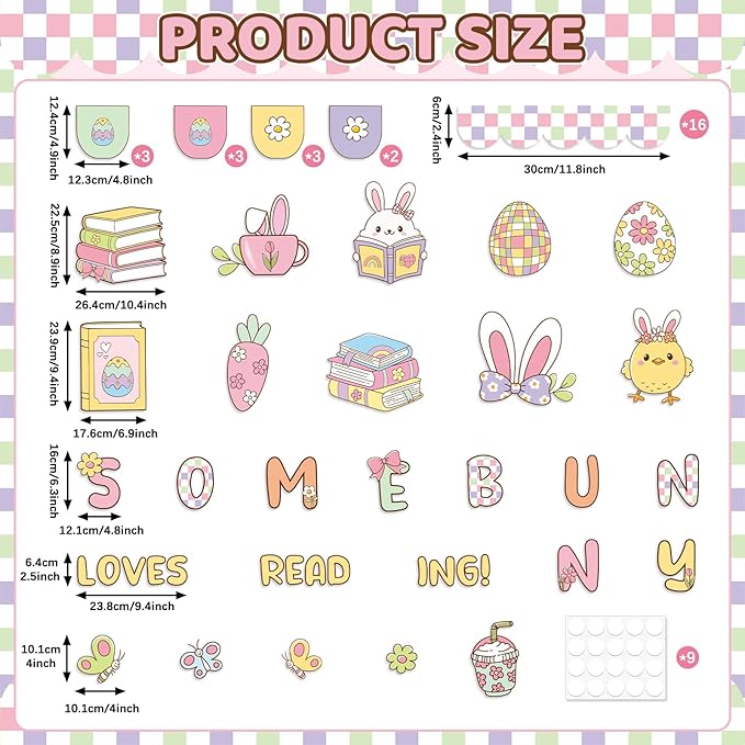 Easter Reading Bulletin Board Set Spring Classroom Decoration Easter Bunny Bulletin Board Egg Paper Cutouts for School Nursery Home Door Wall Party Chalkboard Wall Decor