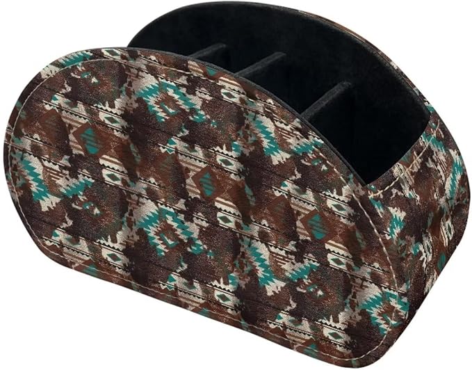 Aztec Cow Spot Print Remote Control Holder with 5 Compartments, Office Desk Organizers Couch/TV Stand/Nightstand Accessory-Desktop Space Saver,Remote Control Caddy