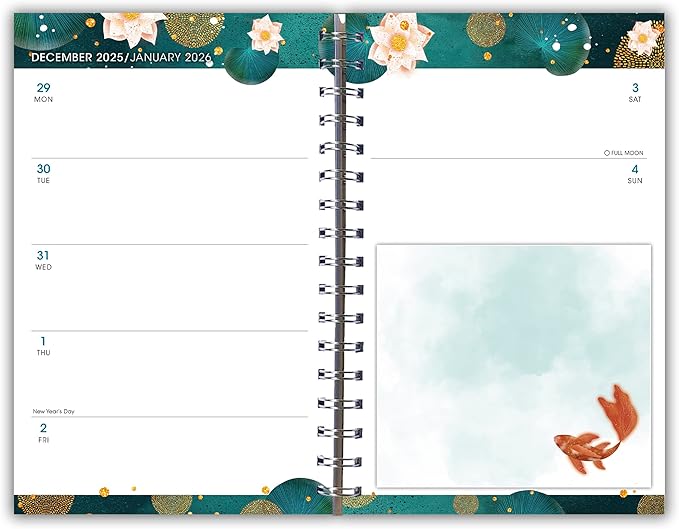 Golden Koi 2026 Weekly & Monthly Planner, 12-Month Engagement Calendar with Asian-Inspired Art and Tranquil Koi Fish Design, 2026, 6" × 9"