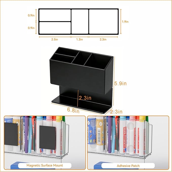 Yieach Magnetic Dry Erase Marker Holder for Whiteboard,Non-Slip Magnet Expo Marker Holder and Magnetic Cup for Dry Erase Markers,Acrlic Pencil Pen Holder for Locker,Classroom,White Board,Office,Black