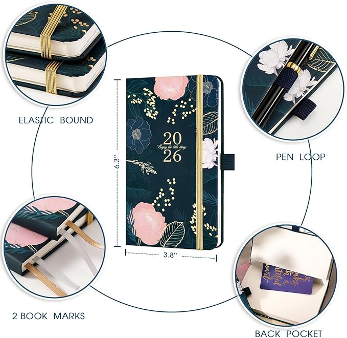 2026-2027 Planner - Pocket Planner 2026-2027, Weekly Monthly Planner 2026, 6.3''×3.8'', Jan 2026 - Dec 2026, Pen Loop, Back Pocket, 2 Book Marks, Elastic Closure, Notes Pages