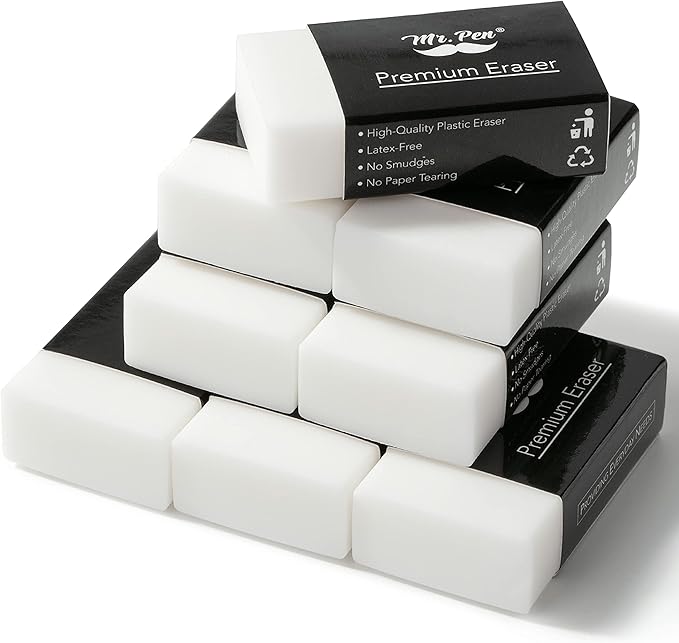 Mr. Pen- White Pencil Eraser, 8 Pack, Large Latex Free Block Erasers for School, Office, Art Sketching, Homework, Exams, Clean Smudge-Free Correction