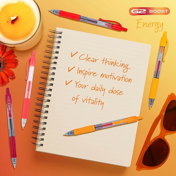 Pilot, G2 Premium Gel Roller Pens, G2 Boost Red/Orange Pack, The Colors of Energy, 8 Pack Pouch, Fine Point 0.7 mm, Assorted