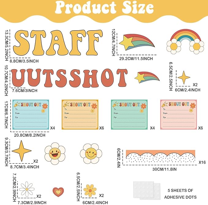 Boho Hippie Staff Shout Outs Bulletin Board Decorations Groovy Retro Staff Shout Outs Bulletin Board Set Appreciation and Recognition DIY Craft Cutouts for Back to School Classroom Decor Supplies