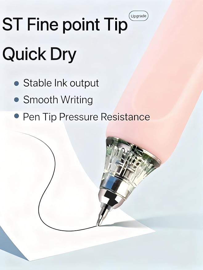 Black Ink Gel Pens: 5 Count Quick dry 0.5mm Fine Point Pens - Smooth Writing Silent Clicker Retractable for School Office & Cute pretty gift
