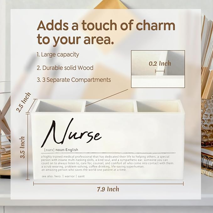 Nurse Gifts Pen Pencil Holder, Nurses Appreciation Gifts Wood Desk Organizer and Accessories, Nurse Office Decor, Nursing Gift for Women Pen Holder Desk Organizer for Office Tabletop