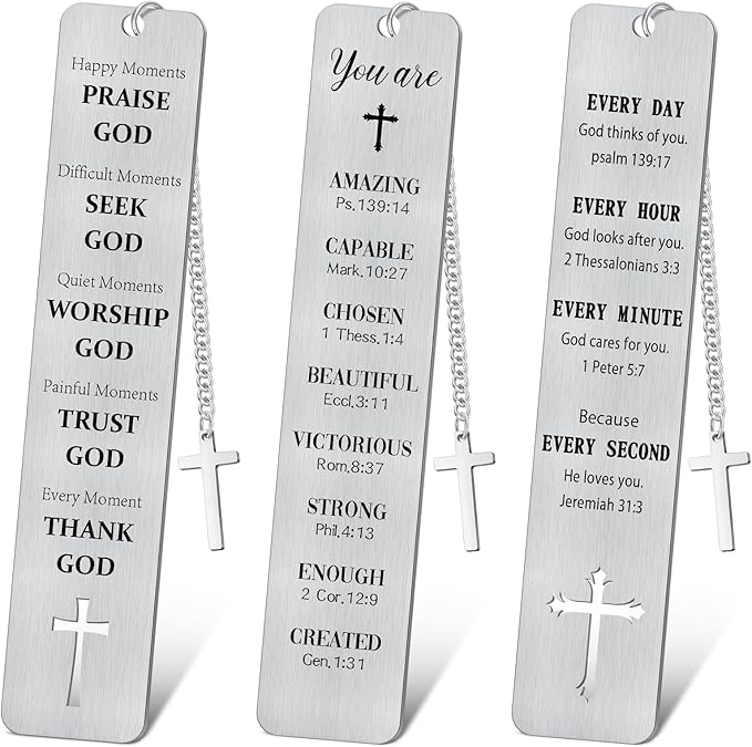 COCHIE 3PCS Metal Bookmark Bulk Christian Gifts, First Communion Gifts for Women Men Girls Boys, Bible Bookmarks with Cross Tassel, Religious Bookmark Faith Gifts Easter Basket Fillers (Cross)