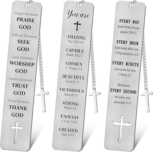 COCHIE 3PCS Metal Bookmark Bulk Christian Gifts, First Communion Gifts for Women Men Girls Boys, Bible Bookmarks with Cross Tassel, Religious Bookmark Faith Gifts Easter Basket Fillers (Cross)