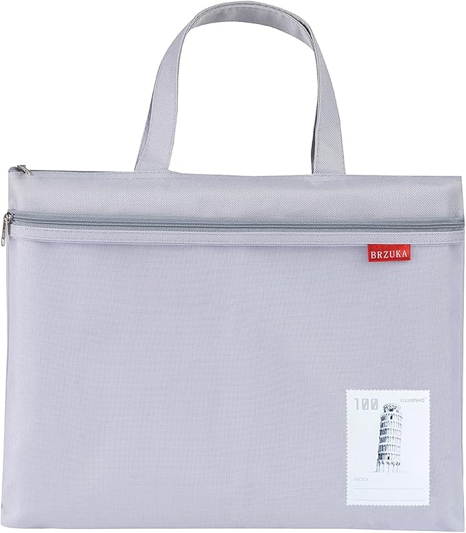 Mesh Zipper Pouch 11x13.7 in, A4 Double Pocket Waterproof File Bag with Handle, Document Storage for School/Travel/Office/Cross Stitch/Puzzle (Gray)