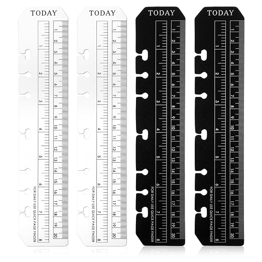 4 PCS Bookmark Rulers, Black and Clear Spiral Notebook Bookmark, Plastic Planner Ruler for A5 Size 7-Hole Binder Notebook
