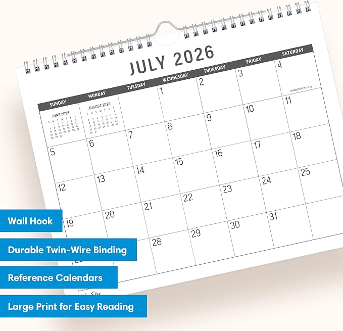 Blue Sky 2026-2027 18 Month Large Print Monthly Academic Year Wall Calendar, July 2026 - December 2027, 11" x 8.75", Durable Twin Wire Binding, Perfect For Home, Office And Classroom, Silver
