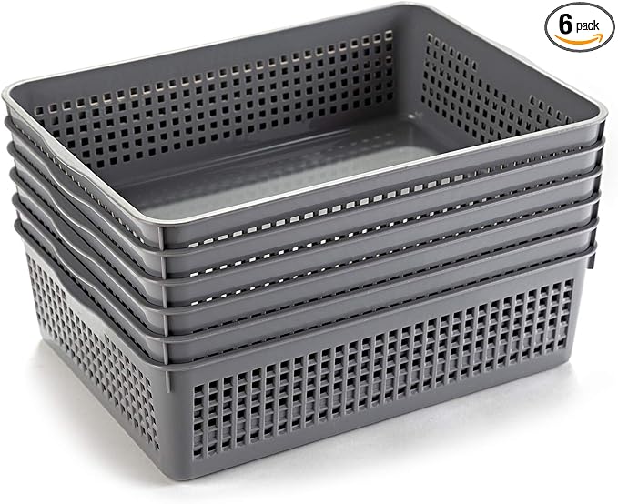 Aebeky A4 Size Plastic Paper Storage Trays,Desktop File Organizer Baskets,6-Packs (Grey)