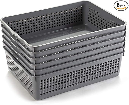 Aebeky A4 Size Plastic Paper Storage Trays,Desktop File Organizer Baskets,6-Packs (Grey)