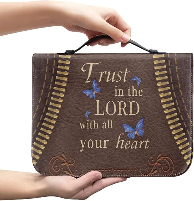 Vintage Sunflower Butterfly Bible Case with Bookmark Waterproof Bible Cover Case for Women Lightweight Bible Bag with Handle Pockets Church Book Bag Brown