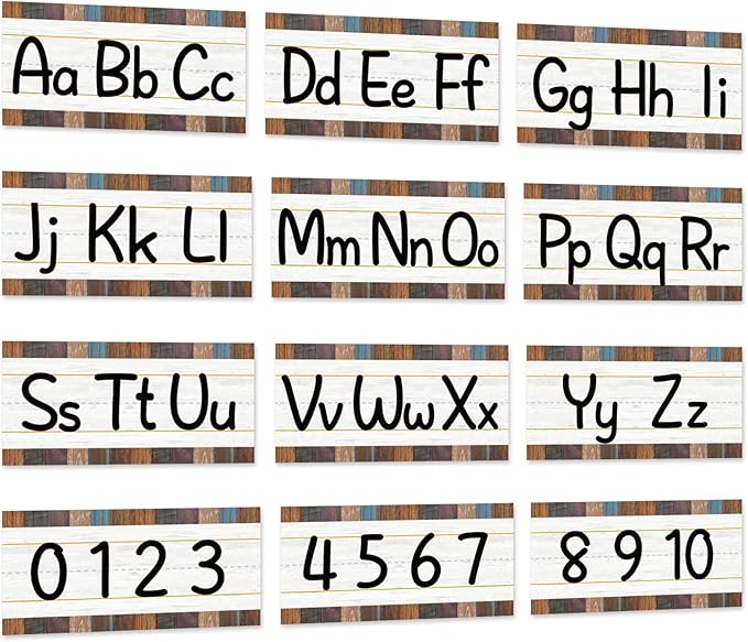 12 Pieces Alphabet Bulletin Board Strips Set Alphabet Line ABC Alphabet Banner & Number Border Posters for Preschool Kindergarten Classroom Playroom Bedroom (Industrial Chic)