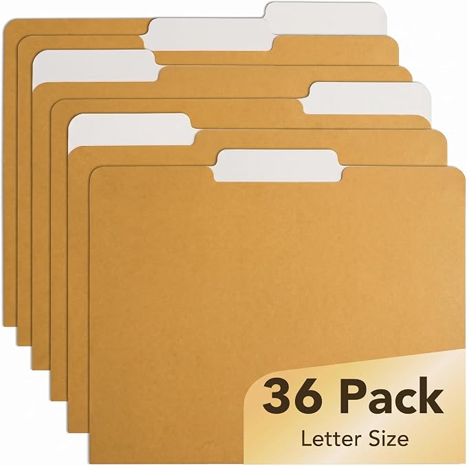 Mr. Pen- Poly File Folders with Tabs, 1/3 Cut Tab, 36 Pack, Letter Size, Golden Sand, Plastic File Folders Letter Size (8.5 x 11 inches) for Office, School, Business, Documents Files Paper