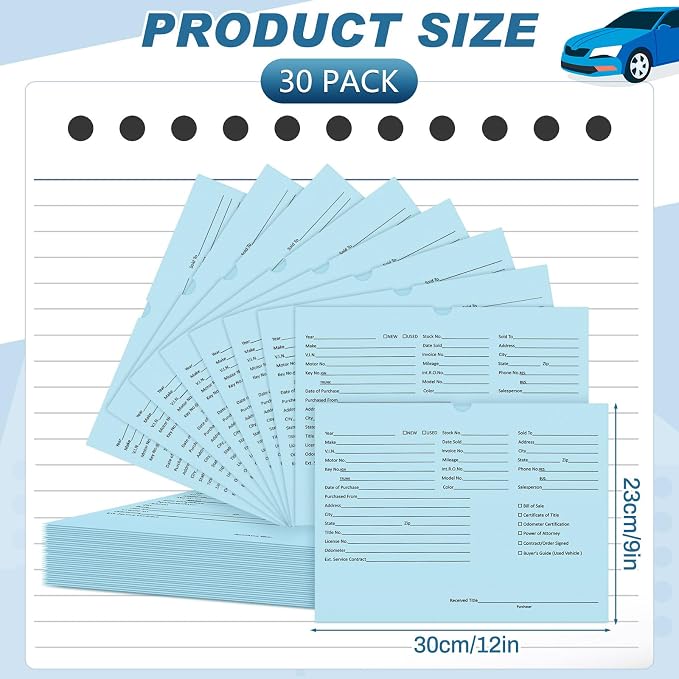 Watersay 30 Pcs 9 x 12 in Vehicle Dealer Jackets for Car Sales 32lb Colored Printed Deal Envelopes Dealership Supplies File Jackets Automotive Folders for Car Dealerships (Classic,Baby Blue)