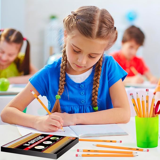 V-Opitos Wood-Cased #2 HB Pencils, 50 Pack Bulk Pre-Sharpened Yellow Pencils with Top Erasers, School Classroom Teacher Supplies, Writing, Drawing and Sketching