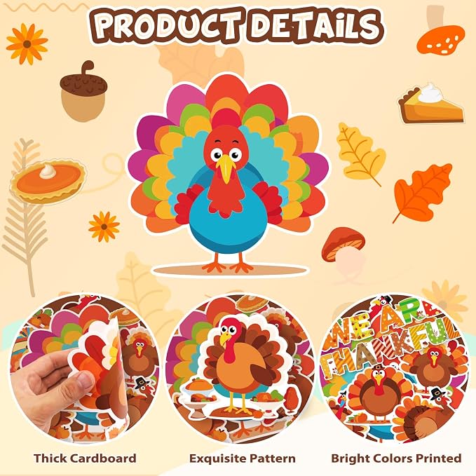 Fancy Land Thanksgiving Bulletin Board Decorations for Classroom Turkey Fall Pumpkin Cutouts Set for Autumn Harvest School Chalkboard Wall Door Decor 61Pcs