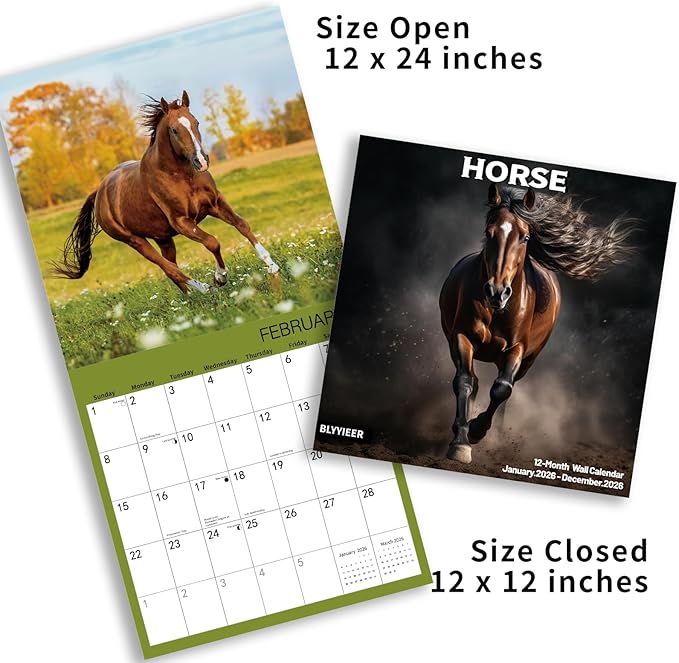 2026 Wall Calendar,Calendar 2026,Horse Cattle Monthly Wall Calendar, 12" x 24" Open,Family Planner Calendar, Home & Office Organizer,Hangable