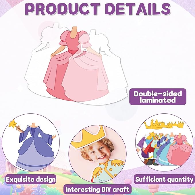 48Pcs Princess and Prince Crown Cutouts Bulletin Board Decorations Gold Crowns Paper Cut Outs DIY Photo Picture Craft for Kids Kindergarten Party Home Wall Back to School Classroom Birthday Supplies