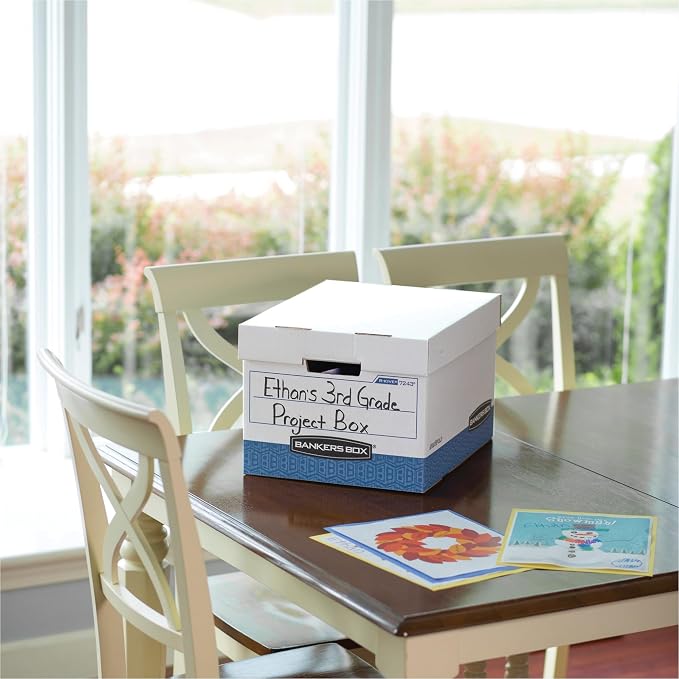 Bankers Box 0724303 R-Kive Storage Box, 12 x 10 x 15, Letter/Legal Size, White/Blue, 4/ct