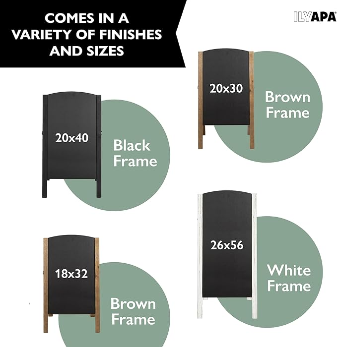 Ilyapa A-Frame Chalkboard Sidewalk Sign - 26x56 inches, Rounded Top Folding Standing Sandwich Sign – Sturdy Freestanding Black Sandwich Board