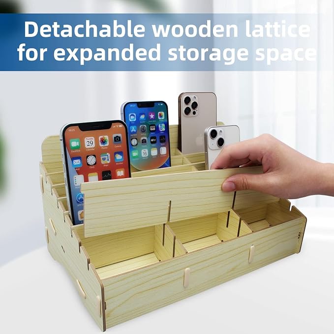 HengTianMei 24 Grids Cell Phone Holder Classroom Pocket Chart Organizer,Wooden Storage Box Phone Calculator Holder for Classroom Office School