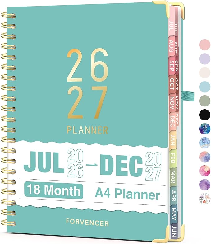 Jul 2026 - Dec 2027 Planner, Forvencer 18 Month Academic Planner 2026-2027, 8.5" x 11", Calendar Planner Weekly and Monthly, Daily Agenda Book, College School Supplies for Student Teacher, A4, Teal