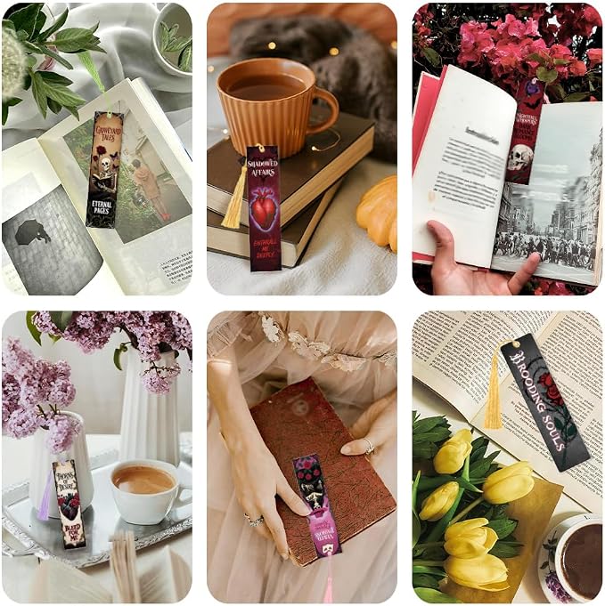 Peacoblue 30pcs UV DTF Bookmarks Transfer Stickers Wraps Dark Gothic for Women Men Reading, Waterproof Bookmarkers Decal(No Blank Bookmarks) for Acrylic Plastic Metal Blank Bookmark
