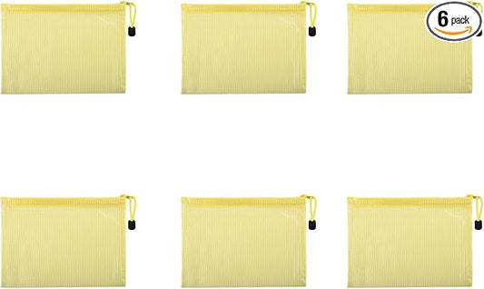6 Pcs 3.74" x 5.31" B8 Sizes Mesh Zipper Pouch Bags, Mesh Bags with Zipper，Waterproof Clear document pouch for Organization Puzzles Travel, Office, Classroom Organization, B8 Yellow